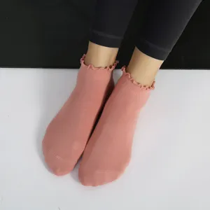Women Non-Slip Yoga Socks Breathable Cotton Frilly Cuff Athletic Pilates Fitness Socks For Indoor Floor Exercise