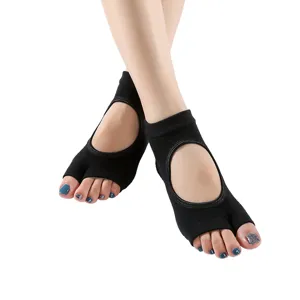 Backless yoga socks with split toe design, non-slip cotton sports socks for dance and pilates.