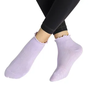 Women Summer Thin Purple Ruffled Grip Yoga Socks Anti-Slip Breathable Indoor Floor Footwear