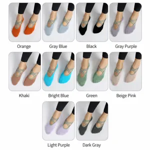 Cross strap yoga socks for women, anti slip pilates socks with grip for indoor fitness workout.