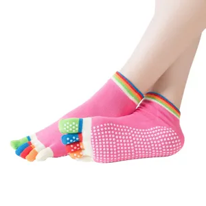 Chaussettes de Yoga Antidérapantes Femme Cinq Doigts Ouvertes Pilates Fitness Rose