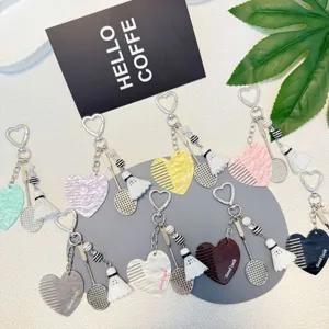 Créatif Raquette de Badminton Peigne Cœur Porte-clés Mignon Sport Chaîne de Téléphone Pendentif de Sac Alliage Anneau de Clés Bijou Cadeau
