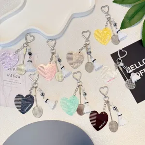 Porte-clés créatif raquette de badminton peigne cœur pendentif de sac détail