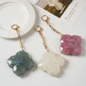 Four-leaf clover resin mirror keychain cute bag charm stylish multi-functional pendant