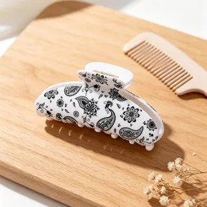 Pince à cheveux bohème motif cachemire, élégante pince requin en acrylique pour femmes quotidien.