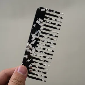 Acetate wide tooth hair comb marble pattern black and white hair styling tool daily use
