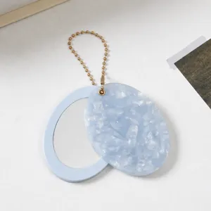 Ovaler Marmormuster Taschenspiegel Schlüsselanhänger, elegante blaue Tasche Deko Schlüsselring.