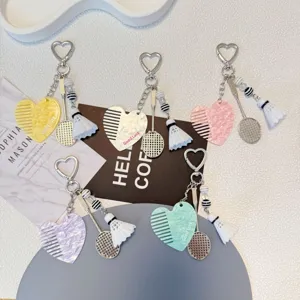 Porte-clés raquette de badminton créatif joli peigne cœur pendentif sac cadeau mode