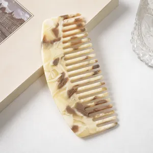 Marble texture acetate wide-tooth comb, elegant hair styling tool for daily use.