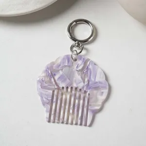 Portable mini acetate shell comb keychain pearlescent marble bag pendant for women use