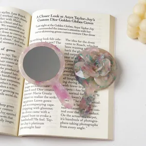 Korean style 3D flower acetate makeup mirror, portable pocket cosmetic mirror for daily use.