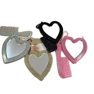 Hart make-up spiegel sleutelhanger met glitters pailletten, leuke tas hanger diy.