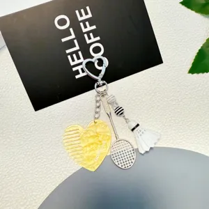 Créatif badminton raquette porte-clés coeur peigne sac pendentif métal charme cadeau