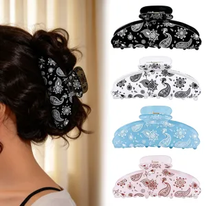 Pince à Cheveux Motif Paisley Bohème Rétro Imprimé Acrylique Requin Pince Pour Femmes Arrière de la Tête Épingle à Cheveux