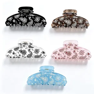 pince cheveux acrylique paisley boheme grand clip requin vintage pour coiffure de femme