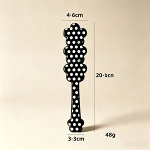 Black white polka dot acetate hair massage comb detail view dimensions 20cm long lightweight
