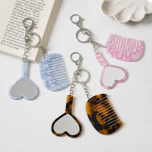 Cute Heart Comb Keychain Ins Style Bag Pendant Acrylic Car Key Ring Cartoon Key Chain Women Accessories