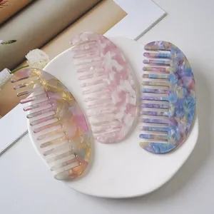 Acetate hair comb marble pattern portable anti static styling hair brush for daily hair care
