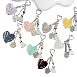 Porte-clés raquette de badminton créatif joli pendentif cœur sac charm accessoire de sport stylé