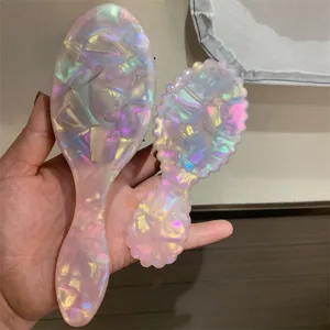 Set spazzola per capelli marmorizzata rosa, spazzola districante portatile per donne uso.