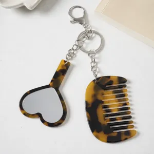 Cute tortoiseshell heart mirror and comb keychain acetate bag charm detail view item