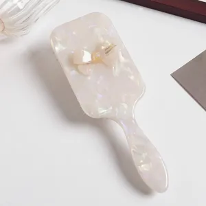 Acetate hair brush with bow pearl texture portable paddle brush daily hair styling tool