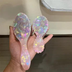 Set di spazzole per capelli in acetato rosa iridescente, pettini da massaggio portatili.