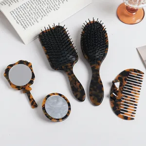 Acetate Tortoiseshell Bowknot Hair Comb Air Cushion Massage Comb Portable Handheld Makeup Vanity Mirror Beauty Hair Styling Tool
