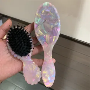 Spazzola per capelli in aceta rosa con setole di cinghiale, spazzola da massaggio portatile.