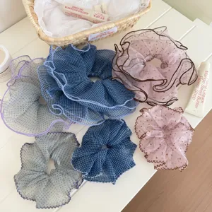Korean Style Polka Dot Mesh Hair Scrunchies Double Layer Lace Hair Accessories Sweet Elastic Hair Ropes For Women Girls