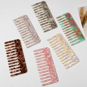 Acetate hair comb wide tooth marble pattern anti static hair styling tools set of 6 pcs