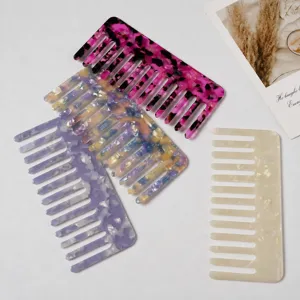 Fashion acetate hair comb marble pattern anti-static wide tooth hair styling tool