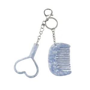 Blue acetate heart and comb keychain cute bag charm aesthetic daily accessory for women