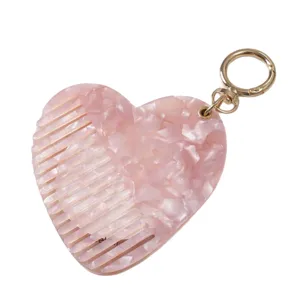 Pink heart acetate comb keychain portable mini hairbrush cute accessories for women girls bag