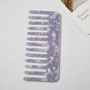 Acetate wide tooth hair comb with elegant purple marble pattern for daily anti-static styling.