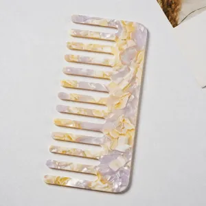 Wide-tooth acetate hair comb with stylish marble pattern, anti-static and durable design.