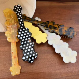 Acetate long handle cushion hair brush, cute floral massage paddle comb for daily hair styling.