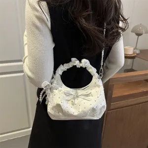 Sac à bandoulière élégant en strass pour femmes, nœud mignon et perle, sac tendance chic.
