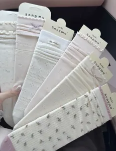Süße Lolita Schleife Mid Socken Frühlingssommer Rüschen Blumen weiche Baumwollsocken