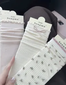 Koreanische Lolita Rüschen Schleife mittelhohe Socken süsse Blumen Damen Strümpfe neu
