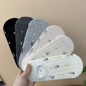 Korean style floral mesh breathable low-cut socks for women, summer thin cotton socks.