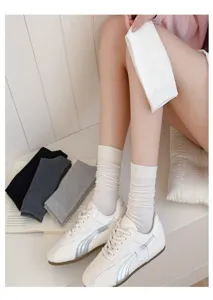 Femmes chaussettes mi-mollet coton blanc style japonais côtelé rayé été fin mode neuf