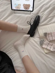 Sweet bow embroidered mid tube women socks, cozy cotton daily wear cute sweet college style.