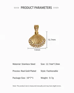 Gold-plated stainless steel rhinestone shell pendant detail view, jewelry DIY accessory.