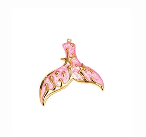 Ocean stijl roze emaille walvis staart hanger 18k verguld roestvrij staal DIY sieraden accessoire