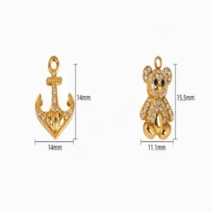 Rhinestone Anchor & Sitting Bear Pendant DIY Jewelry Accessories Gold Charm Set 2024