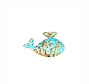 Roestvrij staal 18k verguld blauwe emaille walvis hanger DIY sieraden accessoire