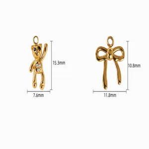 Gold metal cute bear and bow charms DIY jewelry making accessories pendant findings set.