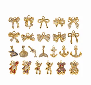 Gold rhinestone bow shell bear anchor charms DIY necklace bracelet jewelry accessories