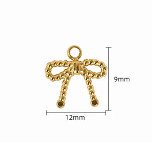 Gold beaded bow pendant charm DIY jewelry making accessory for bracelet necklace 9x12mm